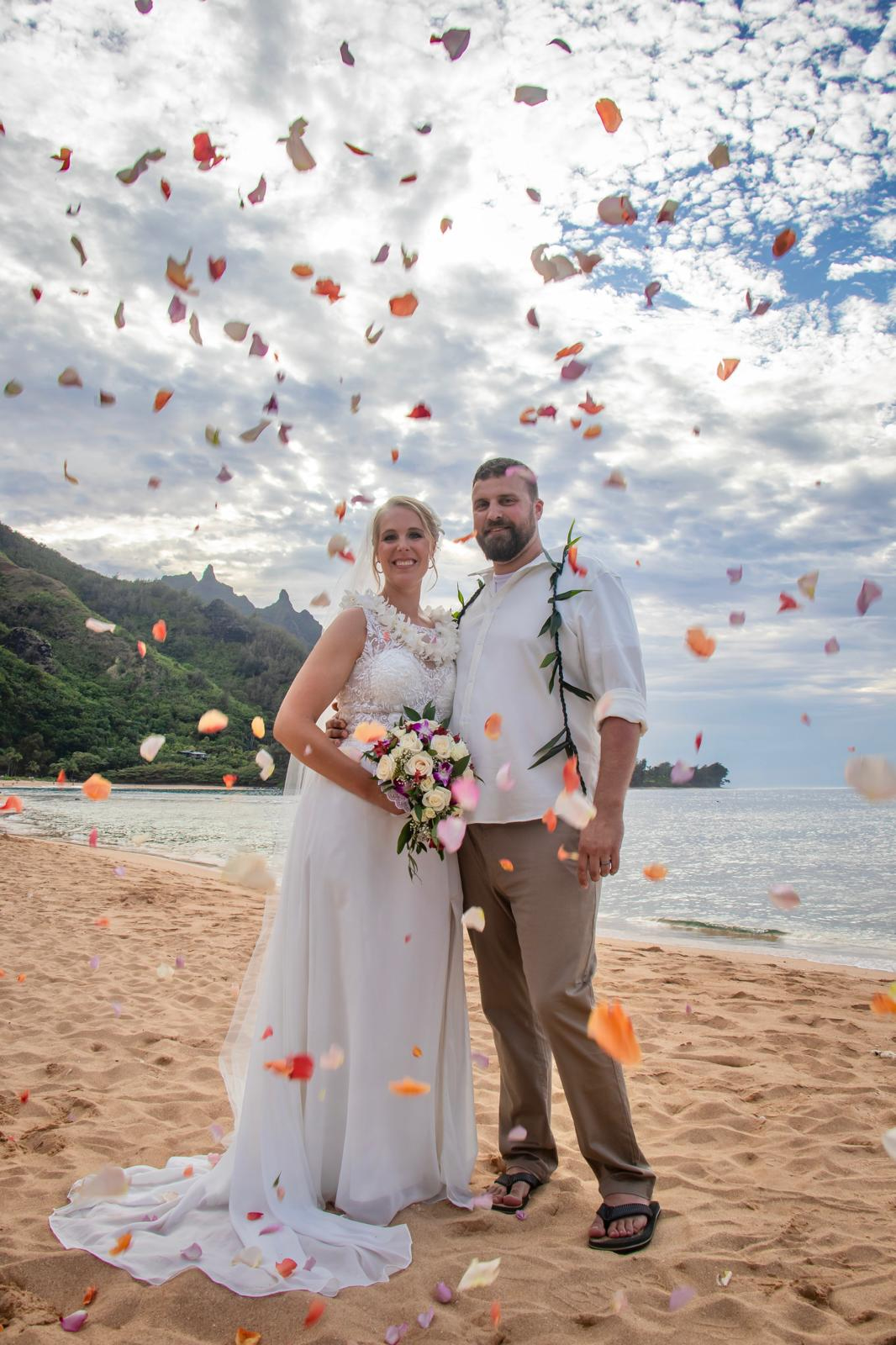 kauai wedding rose petal toss